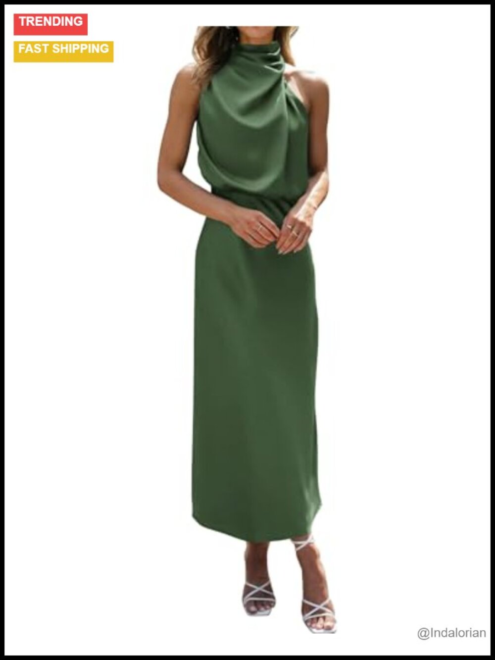 Satin Mock Neck Sleeveless Maxi Dress Cocktail Wedding Guest Formal